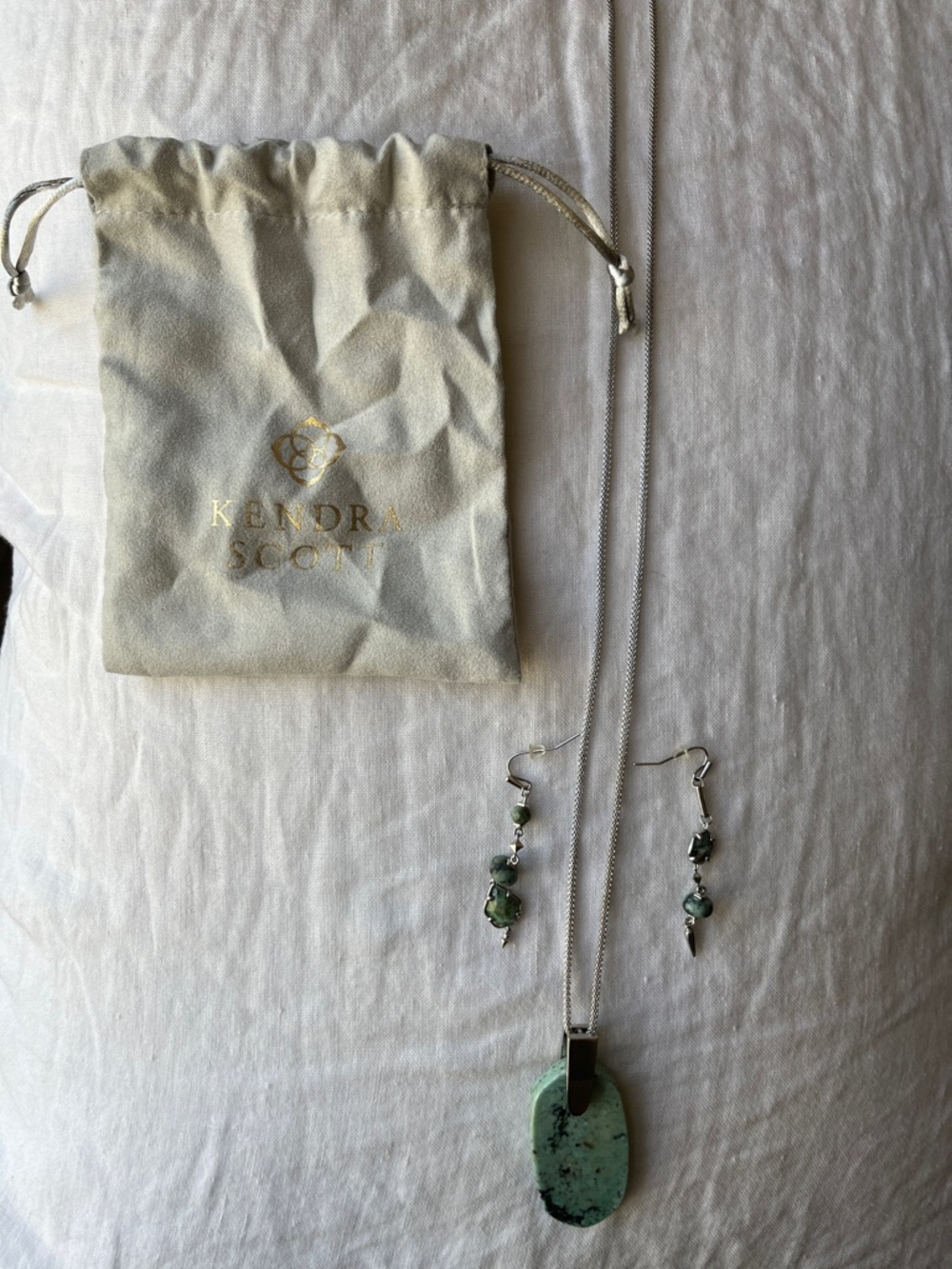 Kendra Scott Green Turquoise Pendant Necklace with Matching Green Drop Earrings